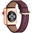 Round Buckle Leather Watch Band For Apple Watch Series 7 45mm / 6&SE&5&4 44mm / 3&2&1 42mm(Wine Red)