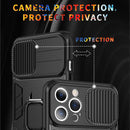 Sliding Camera Cover Design TPU + PC Shockproof Case with Ring Holder For iPhone 13 mini(Black)