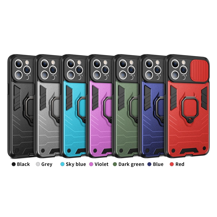 Sliding Camera Cover Design TPU + PC Shockproof Case with Ring Holder For iPhone 13 Pro(Grey)