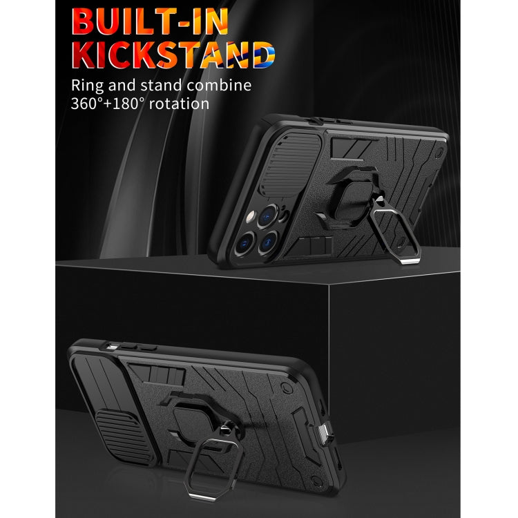 Sliding Camera Cover Design TPU + PC Shockproof Case with Ring Holder For iPhone 13 Pro(Black)