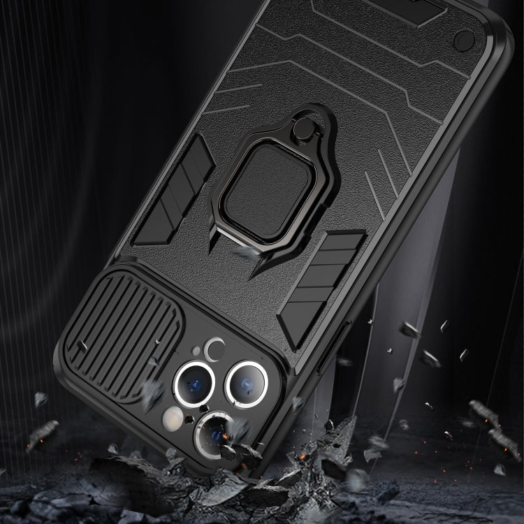 Sliding Camera Cover Design TPU + PC Shockproof Case with Ring Holder For iPhone 13 Pro(Sky Blue)