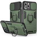 Sliding Camera Cover Design TPU + PC Shockproof Case with Ring Holder For iPhone 13 Pro Max(Dark Green)