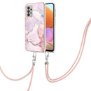 For Samsung Galaxy A32 4G EU Version Electroplating Marble Pattern IMD TPU Shockproof Case with Neck Lanyard(Rose Gold 005)