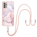 For Samsung Galaxy A32 4G EU Version Electroplating Marble Pattern IMD TPU Shockproof Case with Neck Lanyard(Rose Gold 005)