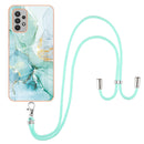 For Samsung Galaxy A32 4G EU Version Electroplating Marble Pattern IMD TPU Shockproof Case with Neck Lanyard(Green 003)