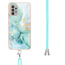 For Samsung Galaxy A32 4G EU Version Electroplating Marble Pattern IMD TPU Shockproof Case with Neck Lanyard(Green 003)