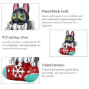 S925 Sterling Silver Christmas Sock Little Black Cat Beads DIY Bracelet Necklace Accessories