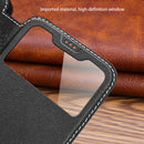 Yak Texture Horizontal Flip View Time Top Layer Cowhide Leather Case with Holder & Call Display ID For iPhone 13 Pro Max(Brown)