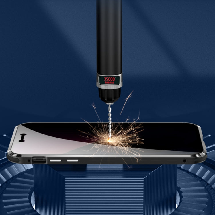 Four-corner Shockproof Anti-peeping Magnetic Metal Frame Double-sided Tempered Glass Case For iPhone 13(Gold)