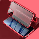 Four-corner Shockproof Anti-peeping Magnetic Metal Frame Double-sided Tempered Glass Case For iPhone 13 Pro(Red)