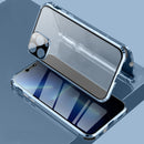 Four-corner Shockproof Anti-peeping Magnetic Metal Frame Double-sided Tempered Glass Case For iPhone 13 Pro(Blue)
