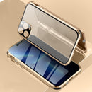 Four-corner Shockproof Anti-peeping Magnetic Metal Frame Double-sided Tempered Glass Case For iPhone 13 Pro Max(Gold)