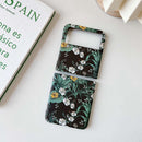 For Samsung Galaxy Z Flip3 5G Small Floral Shockproof PC + Water Paste Protective Case(Green Leaves White Flowers)