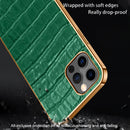 Electroplated Edge Crocodile Texture Top Layer Cowhide Leather Back Cover Shockproof Case For iPhone 13(Green)