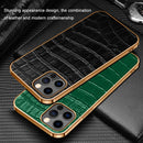 Electroplated Edge Crocodile Texture Top Layer Cowhide Leather Back Cover Shockproof Case For iPhone 13(Black)