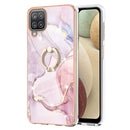 For Samsung Galaxy A12 Electroplating Marble Pattern IMD TPU Shockproof Case with Ring Holder(Rose Gold 005)