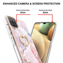 For Samsung Galaxy A12 Electroplating Marble Pattern IMD TPU Shockproof Case with Ring Holder(Rose Gold 005)