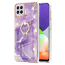 For Samsung Galaxy A22 4G EU Version / M32 Electroplating Marble Pattern IMD TPU Shockproof Case with Ring Holder(Purple 002)