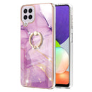 For Samsung Galaxy A22 4G EU Version / M32 Electroplating Marble Pattern IMD TPU Shockproof Case with Ring Holder(Purple 001)