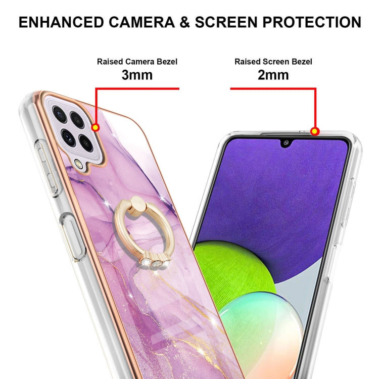 For Samsung Galaxy A22 4G EU Version / M32 Electroplating Marble Pattern IMD TPU Shockproof Case with Ring Holder(Purple 001)