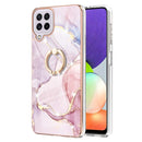 For Samsung Galaxy A22 4G EU Version / M32 Electroplating Marble Pattern IMD TPU Shockproof Case with Ring Holder(Rose Gold 005)