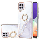 For Samsung Galaxy A22 4G EU Version / M32 Electroplating Marble Pattern IMD TPU Shockproof Case with Ring Holder(White 006)
