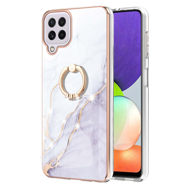 For Samsung Galaxy A22 4G EU Version / M32 Electroplating Marble Pattern IMD TPU Shockproof Case with Ring Holder(White 006)