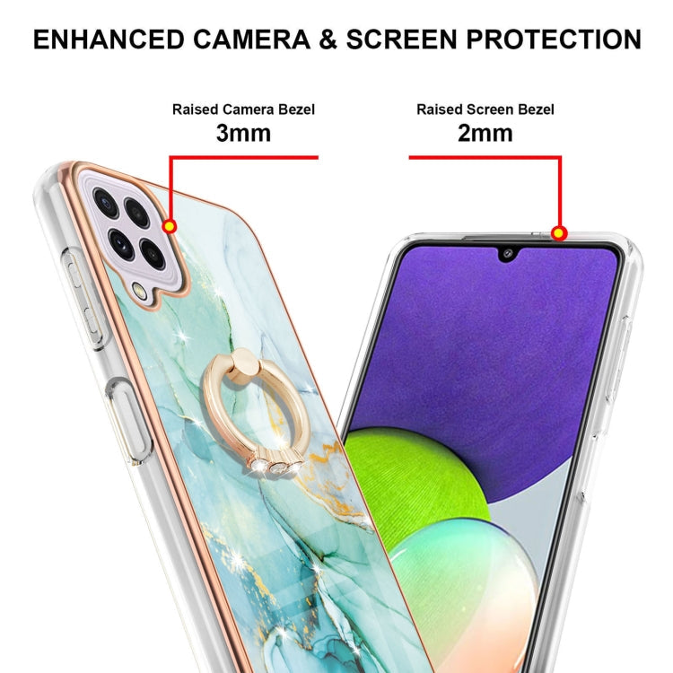 For Samsung Galaxy A22 4G EU Version / M32 Electroplating Marble Pattern IMD TPU Shockproof Case with Ring Holder(Green 003)