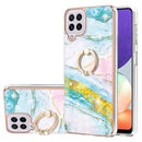 For Samsung Galaxy A22 4G EU Version / M32 Electroplating Marble Pattern IMD TPU Shockproof Case with Ring Holder(Green 004)