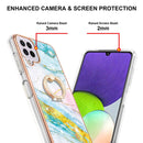For Samsung Galaxy A22 4G EU Version / M32 Electroplating Marble Pattern IMD TPU Shockproof Case with Ring Holder(Green 004)