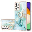 For Samsung Galaxy A52 5G / 4G Electroplating Marble Pattern IMD TPU Shockproof Case with Ring Holder(Green 003)