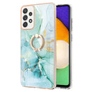 For Samsung Galaxy A52 5G / 4G Electroplating Marble Pattern IMD TPU Shockproof Case with Ring Holder(Green 003)