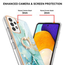 For Samsung Galaxy A52 5G / 4G Electroplating Marble Pattern IMD TPU Shockproof Case with Ring Holder(Green 003)