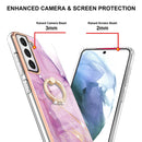 For Samsung Galaxy S21 FE 5G Electroplating Marble Pattern IMD TPU Shockproof Case with Ring Holder(Purple 001)