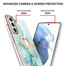 For Samsung Galaxy S21 FE 5G Electroplating Marble Pattern IMD TPU Shockproof Case with Ring Holder(Green 003)