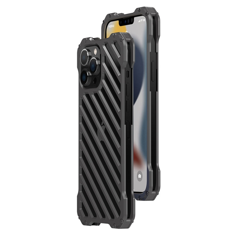 R-JUST RJ-50 Hollow Breathable Armor Metal Shockproof Protective Case For iPhone 13 mini(Deep Space Grey)