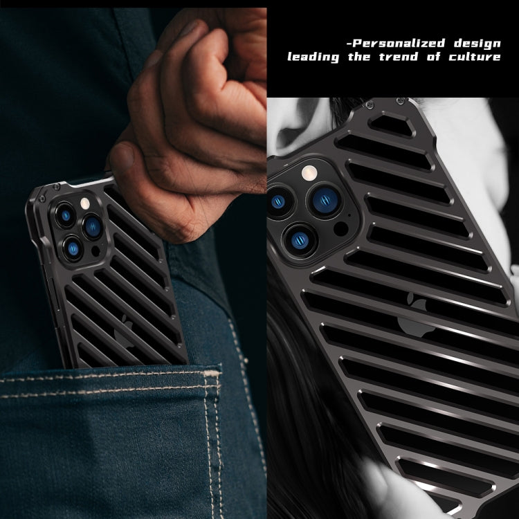 R-JUST RJ-50 Hollow Breathable Armor Metal Shockproof Protective Case For iPhone 13 mini(Deep Space Grey)