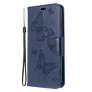 For Xiaomi Redmi 8 Embossing Two Butterflies Pattern Horizontal Flip PU Leather Case with Holder & Card Slot & Wallet & Lanyard(Dark Blue)
