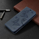 For Xiaomi Redmi 8 Embossing Two Butterflies Pattern Horizontal Flip PU Leather Case with Holder & Card Slot & Wallet & Lanyard(Dark Blue)