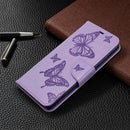 For Xiaomi Redmi 8 Embossing Two Butterflies Pattern Horizontal Flip PU Leather Case with Holder & Card Slot & Wallet & Lanyard(Purple)