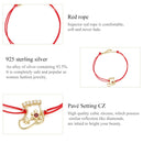 S925 Sterling Silver Christmas Socks Red Rope Bracelet Women Jewelry