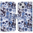 Horizontal Flip Leather Case with Holder & Card Slots & Photo Frame & Wallet For iPhone 13 Mini(Skull and Flower)