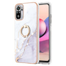 For Xiaomi Redmi Note 10S / Note 10 4G Electroplating Marble Pattern IMD TPU Shockproof Case with Ring Holder(White 006)