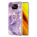 For Xiaomi Poco X3 NFC Electroplating Marble Pattern IMD TPU Shockproof Case with Ring Holder(Purple 002)