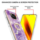 For Xiaomi Poco X3 NFC Electroplating Marble Pattern IMD TPU Shockproof Case with Ring Holder(Purple 002)