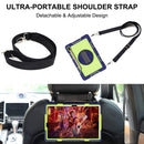 For Samsung Galaxy Tab S7 FE T730 / T735 / Tab S7+ T970 / T975 360 Degree Rotation Contrast Color Shockproof Silicone + PC Case with Holder & Hand Grip Strap & Shoulder Strap(Navy+Yellow Green)
