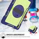 For Samsung Galaxy Tab S7 FE T730 / T735 / Tab S7+ T970 / T975 360 Degree Rotation Contrast Color Shockproof Silicone + PC Case with Holder & Hand Grip Strap & Shoulder Strap(Navy+Yellow Green)