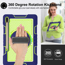 For Samsung Galaxy Tab S7 FE T730 / T735 / Tab S7+ T970 / T975 360 Degree Rotation Contrast Color Shockproof Silicone + PC Case with Holder & Hand Grip Strap & Shoulder Strap(Navy+Yellow Green)