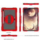 For Samsung Galaxy Tab S7 FE T730 / T735 / Tab S7+ T970 / T975 360 Degree Rotation Contrast Color Shockproof Silicone + PC Case with Holder & Hand Grip Strap & Shoulder Strap(Red+Black)