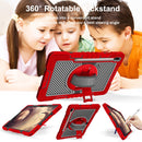For Samsung Galaxy Tab S7 FE T730 / T735 / Tab S7+ T970 / T975 360 Degree Rotation Contrast Color Shockproof Silicone + PC Case with Holder & Hand Grip Strap & Shoulder Strap(Red+Black)